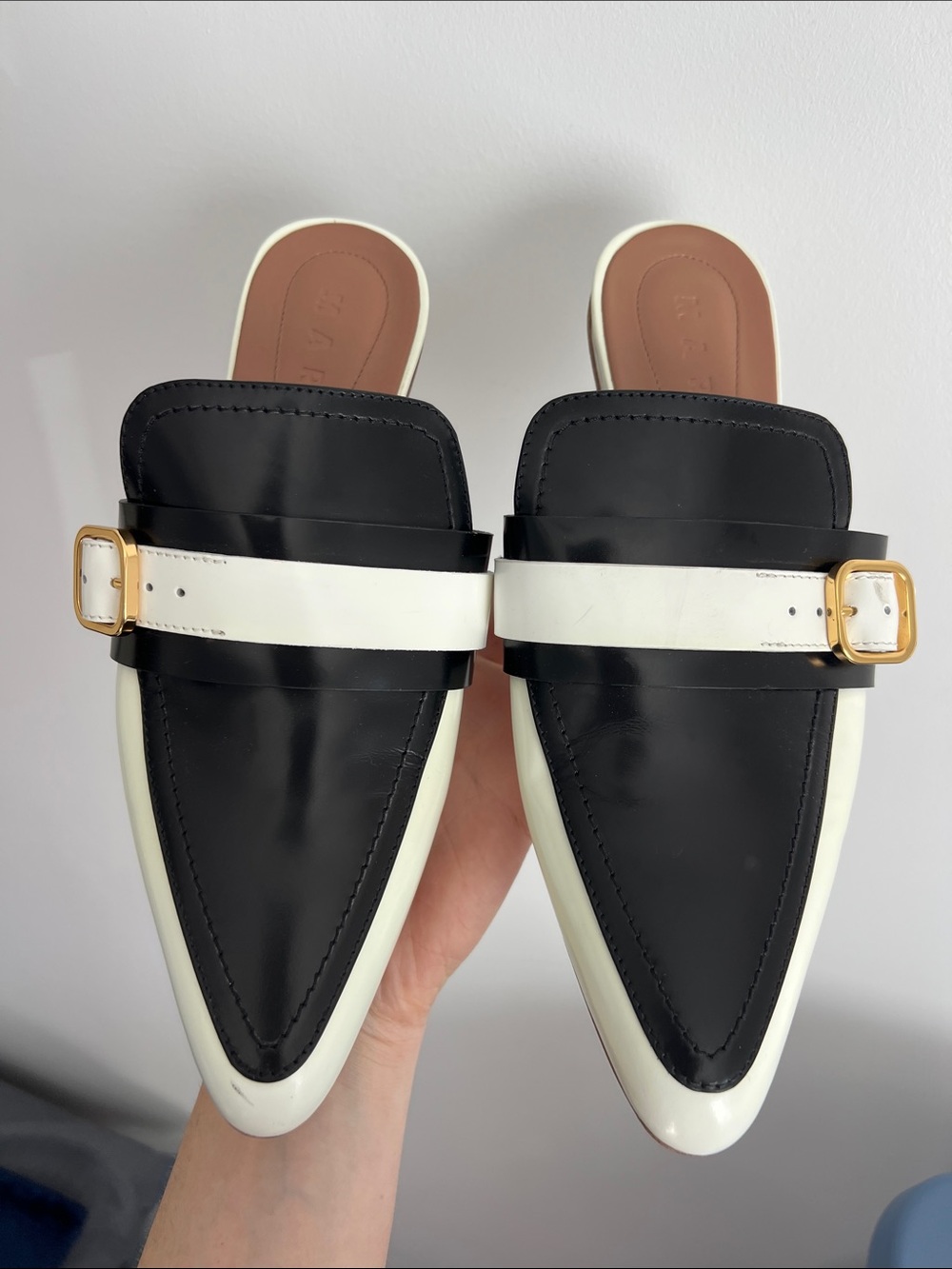 Marni leather backless pointed toe slip on sabot slides flats mules slippers 38 - Picture 3 of 10